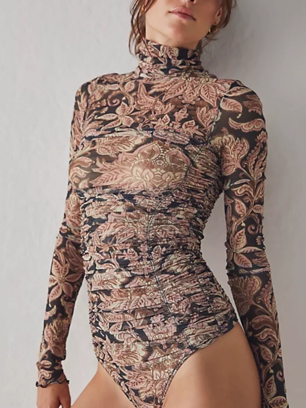 🤎 Free People Intimately Under It All Printed Mesh Bodysuit XS - NWT